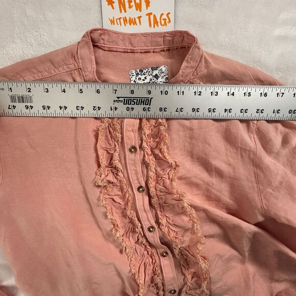 Pilcro Women Pink Linen Blend Long Sleeve Button-Up Ruffle Trim Shirt Large NOWT - Picture 6 of 8